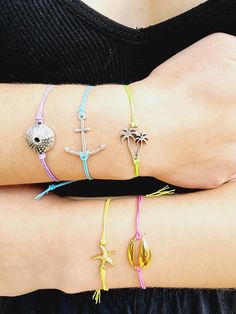 Hoa (ho ah) • FriendsThe perfect friendship bracelet for your BFF! This charm bracelet is waterproof and can be worn as a bracelet or anklets. Matching bracelets are perfect for a best friend gift and this beach bracelet is perfect for your active lifestyle! You can wear them pretty much anywhere you go... to the beach, pool, gym, shower, you never need to take them off... super durable and long lasting. You can have fun with this custom bracelet by mixing and matching color.. 30 to choose from! Gold Friendship Bracelets With Sliding Knot For Summer, Summer Gift Jewelry With Adjustable Length, Resizable Gold Friendship Bracelets For Summer, Minimalist Beach Bracelet Jewelry, Gold Bracelets With Sliding Knot For Summer, Trendy Friendship Bracelets For Beach Season, Summer Friendship Bracelets In Strand Shape, Trendy Bracelets For Friendship During Beach Season, Summer Strand Friendship Bracelets