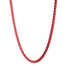 "Add something new and exciting to your daily look with this red acrylic coated stainless steel box chain necklace. Add something new and exciting to your daily look with this red acrylic coated stainless steel box chain necklace. Chain length: 22 in. Chain type: box Clasp: lobster-claw Metal: stainless steel Plating: red acrylic coating Finish: polished Packaging: pouch Please note, due to the high value of this item, a signature may be required upon delivery. Size: 22"". Gender: male. Age Grou Red Stainless Steel Necklace With Adjustable Chain, Red Metal Chain Necklace As Gift, Red Chain Necklace With Lobster Clasp As Gift, Packaging Pouch, Box Chain Necklace, Box Clasp, Necklace Size, Lynx, Daily Look