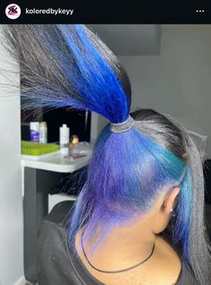 Blue And Purple Underneath Hair, Purplish Blue Hair, Blue Peekaboo, Mermaid Hair Color Peekaboo, Blue Hair Dye Ideas, Purple Blue Hair, Blue Hair Ombre, Blue And Purple Hair