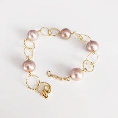 Bracelet ABELLA - pink pearls bracelet - tin cup bracelet (B418) Elegant Pink Jewelry With Gold Chain, Elegant Handmade Rose Gold Chain Bracelet, Elegant Pink Chain Bracelet, Elegant Pink Bracelets With Pearl Chain, Elegant Pink Oval Link Jewelry, Elegant Pink Chain Bracelet With Adjustable Chain, Elegant Pink Jubilee Chain Bracelet, Adjustable Pink Pearl Bracelet Feminine Style, Formal Pink Pearl Bracelet