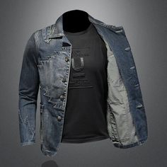 Casual Denim Jeans, Fitted Blazer Jacket, Jean Jacket Men, New Mens Fashion, Mens Fashion Jeans, Slim Fit Blazers, Europe Fashion, Jackets Men Fashion, Top Streetwear