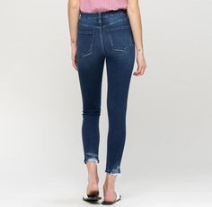 This high rise ankle skinny jean has a comfort stretch, which makes them great for everyday wear. Y3991 shown in chance high rise seamless waistband ankle skinny distressed hem detail comfort stretch denim seamless waistband 93% cotton, 5% polyester, 2% spandex Spring High Rise Stretch Cropped Jeans, Trendy Stretch Cropped Jeans For Everyday, Chic Stretch High Rise Cropped Jeans, Chic Stretch High-rise Cropped Jeans, Chic High Rise Stretch Cropped Jeans, Trendy Stretch Jeggings With Frayed Hem, Trendy High Waist Jeggings With Frayed Hem, Chic High Rise Dark Wash Jeggings, Chic High-rise Dark Wash Jeggings