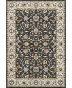 a black and beige rug with an ornate design