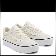 Cream Color Classic Pattern, Women’s Size 11.5 Platform Sneakers. New In Box Vans Cream Low-top Sneakers, Cream Low-top Vans Sneakers, White Platform Lace-up Skate Shoes, White Lace-up Platform Skate Shoes, White Platform Skate Shoes With Round Toe, Trendy White Skate Shoes With Perforated Toe Box, White Vans Casual Platform Sneakers, White Casual Vans Platform Sneakers, Casual White Vans Platform Sneakers