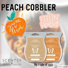 two bags of peach cobbler next to each other