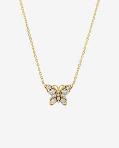 Crafted in 18-karat gold, this mini butterfly pendant is set with princess-cut and round white diamonds. Easily add this to your necklace stack or wear it on its own. Details 18k yellow gold, rose gold or white gold 0.40 carats of princess-cut and round white diamonds Measures 18" inches in length, adjustable at 16" inches Lobster clasp fastening 11x9mm dimensions Ref: BAP711D Yellow Gold Butterfly Diamond Jewelry, Butterfly Shaped Yellow Gold Diamond Jewelry, Yellow Gold Butterfly Shaped Jewelry With Cubic Zirconia, Yellow Gold Cubic Zirconia Butterfly Jewelry, Yellow Gold Diamond Butterfly Necklace, Yellow Gold Diamond Butterfly Necklace With Charm, Diamond Butterfly Necklace In Yellow Gold, Fine Jewelry Diamond Butterfly Necklace In Yellow Gold, Yellow Gold Diamond Butterfly Necklace As Gift