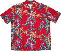 Paradise Found [Jungle Bird/Red] - Men's Hawaiian Shirts - Hawaiian Shirts | AlohaOutlet SelectShop Red Hawaiian Shirt, Pi Shirt, Jungle Bird, Jungle Birds, Tropical Outfit, Magnum Pi, Tom Selleck, Bird Shirt, Paradise Found