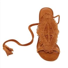 [Joie] Cognac Brown Suede Leather Handmade Tassel Lace Up Wrap Heeled Sandal Nwot Size 38 Welcome To Trade! Open Toe Sandals Heels, Block Heel Platform Sandals, Strap Sandals Heels, Tassel Lace, Mary Jane High Heels, Tan Leather Sandals, Purple Heels, Suede Leather Shoes, Suede Fashion