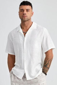 Shirt men's fashion White Shirt Outfits, Patterned Shirt, Button Front Shirt, Short Sleeve Button Up, Shirt Pattern, Shirt Outfit, White Shirt, Short Sleeve Shirt, Casual Looks