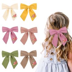 Add a touch of elegance to any outfit with our "Alice" Embroidered Hair Bow for girls. This delicate linen bow clip features beautiful flower embroidery on the tail, making it a perfect accessory for any occasion. Elevate your little one's style with this charming hair bow. Material: Polyester Item Type: Embroidered Bow Clip Embroidered Hair Bows, Summer Hair Accessories, Girl Embroidery, Handmade Hair Accessories, Fabric Bows, Girl Hair Bows, Organic Cotton Fabric, Big Bows, Girls Bows