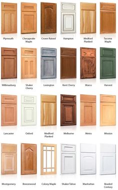 the different types of cabinets and doors in various colors, sizes and finishes are shown