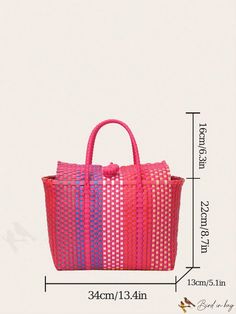 BirdinBag - Stylish PVC Weave Tote Beach Bag for Women - Perfect for Holidays and Clear Bag Requirements Multicolor Large Capacity Satchel For Beach, Rectangular Pink Bag For Summer, Pink Rectangular Bag For Summer, Rectangular Pink Beach Bag For Vacation, Pink Satchel Shoulder Bag For Beach, Pink Satchel For Travel, Gift Bag Style, Pink Satchel Shoulder Bag For The Beach, Pink Rectangular Bucket Bag For Daily Use, Pink Rectangular Straw Bag For Beach