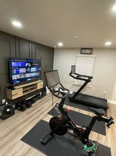 a home gym with treadmills and exercise equipment