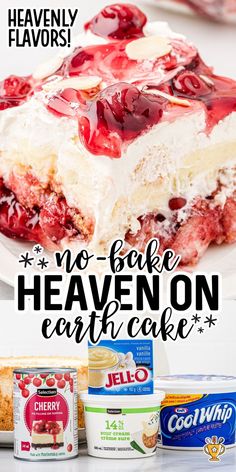 A slice of Heaven on Earth Cake with layers of fluffy angel food cake, creamy pudding, cherries, and whipped topping, served on a dessert plate with a cherry garnish.