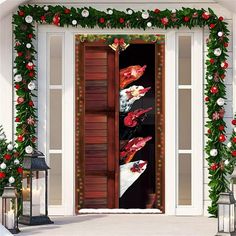 an open door decorated with christmas decorations