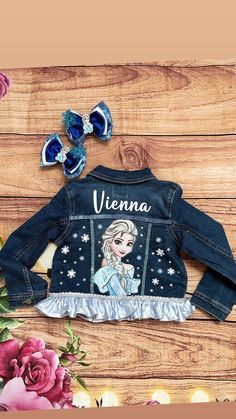 attention  Pigtail bows are NOT included Fall Party Outerwear With Bow, Frozen Snow, Disney Jacket, Pigtail Bows, Custom Denim Jacket, Kids Jackets, Snow Princess, Disney Outfit, Custom Denim