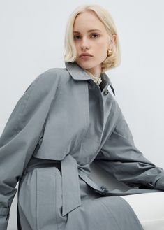 Cotton trench coat with belt - Woman | MANGO South Africa Mango Women, Mango Coats, Cropped Trench Coat, Lapel Coat, Fitted Coat, Double Breasted Trench Coat, Belted Trench Coat