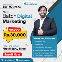 #yuvtrainings #digitalmarketingcareer #digitalmarketingcourse #digitalmarketingcareer #DigitalMarketing #EarlyBirdOffer #CareerOpportunity #skilldevelopment #ajmercity #futureproofskills #careeropportunities #StudentSuccess #learnandgrow #InvestInYourself #limitedspots #trainings #learntodayleadtomorrow Pay Per Click Advertising, Business Book, Google Marketing, Create Ads, Seo Ranking, Linkedin Marketing, Digital Marketing Course, Business Analysis