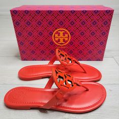 Nib Tory Burch Miller Sandals In Bright Pomander. Cushioned Sole. Round Toe. Laser-Cut Logo. Calf Leather Upper. Rubber Sole. Ships In Original Box And Dustbag. Designer Flat Sandals With Cushioned Footbed, Tan Sandals With Cushioned Footbed And Flat Heel, Flat Tan Sandals For Spring, Tan Flat Sandals For Spring, Designer Beach Sandals With Red Sole, Designer Closed Toe Tan Sandals, Designer Tan Closed Toe Sandals, Designer Sandals With Red Sole For Summer, Tan Flat Heel Sandals For Spring