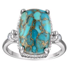 Enhance your look with this unique Designs by Gioelli Sterling Silver Blue Copper Turquoise Ring. Click on this JEWELRY & WATCHES GUIDE to learn about fit, styles, materials and more! Enhance your look with this unique Designs by Gioelli Sterling Silver Blue Copper Turquoise Ring. Click on this JEWELRY & WATCHES GUIDE to learn about fit, styles, materials and more! FEATURES Width: 15.5 mm Shank style: traditional Band fit: half-round Nickel free Metal: sterling silver Plating: rhodium Finish: polished Packaging: boxed ImportedSTONE DETAILS Stone type: turquoise Stone size: 15 mm x 10 mm Shape: cushion cut Setting: prong Gemstones may have been treated to enhance their appearance. Special care may be required. Please visit our Gemstone Treatment & Special Care Guide for more information. Si Cute Nike Shoes, Copper Turquoise, Cute Nikes, Silver Blue, Cushion Cut, Turquoise Jewelry, Turquoise Stone, Womens Jewelry Rings, Rings Statement