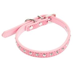 a pink leather collar with silver studs on the front and side of it,