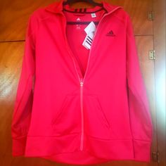 Adidas Climalite Zip Up Jacket Nwt Sporty Pink Activewear For Fall, Pink Activewear For Sports In Fall, Pink Sporty Activewear For Fall, Pink Athleisure Outerwear For Sports, Adidas Winter Gym Activewear, Adidas Athleisure Training Outerwear, Sporty Pink Activewear For Outdoor Activities, Pink Athleisure Activewear For Outdoor Activities, Pink Athleisure Activewear For Outdoor