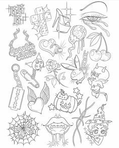 a coloring page with lots of different things on it