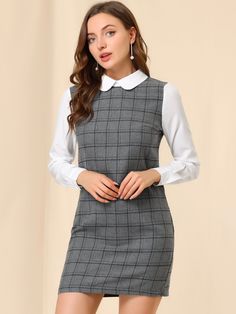 Shop Allegra K for contrast peter pan collar long sleeve shift plaid dress you are looking for, get more women's dresses for yourelf. Order now! Free Returns! Womens Plaid Dress, Long Sleeve Plaid Dress, Plaid Bodycon Dress, Plaid Dresses, Pan Collar Dress, Peter Pan Collar Dress, Preppy Look, Leopard Dress, Contrast Collar