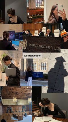 women in law collage with the words international court of justice on it and images of people working at their laptops