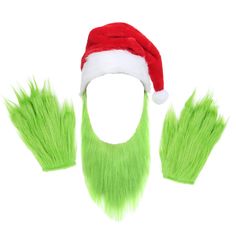 PRICES MAY VARY. Soft and comfortable plush santa hat with green beard. Simply and quickly dress up as the character you want. The gloves match the green beard perfectly, they make you look like the real character. Perfect accessories for cosplay, Halloween, Christmas, Carnival and dress up. One size fits most men, women and teens, enjoy your happy Christmas from this novetly costume accessories. Santa hat width 11.8", length 22.5"; Santa hat with beard length 35.5" This funny costume accessorie Beard Length, Grinch Mask, Grinch Costumes, Green Gloves, Christmas Cosplay, Christmas Crafts For Kids To Make, Christmas Carnival, Party Aesthetic, Funny Costumes