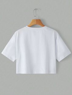 Simple White Tops With Graphic Print, Simple Crew Neck Cotton Crop Top, Cheap Cute White T-shirt, Simple Cotton Top With Letter Print, Simple Cotton Crew Neck Crop Top, Simple Relaxed Fit Graphic Print Tops, Simple Graphic Print Relaxed Fit Top, Simple Cotton Tops With Graphic Print, Simple Cotton Top With Graphic Print