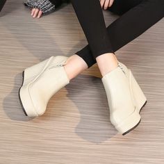 Heel Height: 11cmPlatform Height: 3cmStyle: Fashion,KoreanOccasion: Casual,Party/Club,Office/Career,DressSeason: Spring,Summer,Fall/Autumn,WinterPackage Contents: 1 x Shoes (Pair)Size Guide:34 = foot length 21.5-22cm (Foot width=8-8.5cm)35 = foot length 22-22.5cm (Foot width=8.5cm)36 = foot length 22.5-23cm (Foot width=8.5-9cm)37 = foot length 23-23.5cm (Foot width=9cm)38 = foot length 23.5-24cm (Foot width=9-9.5cm)39 = foot length 24-24.5cm (Foot width=9.5-10cm)40 = foot length 24.5-25cm (Foot Beige Platform Heels With Round Toe, Trendy Beige Closed Toe Heels, Casual Beige Pointed Toe Heels, Beige Platform Heels Ankle-high, Beige Platform Ankle-high Heels, Beige Ankle-high Platform Heels, Off White High Heel Spring Boots, Off White High Heel Boots For Spring, Spring Off White High Heel Boots