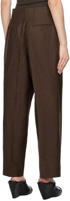 Relaxed-fit wool and linen-blend twill trousers. · Belt loops · Three-pocket styling · Zip-fly · Pleats at front Supplier color: Tobacco/Black Twill Trousers, Margaret Howell, Fitted Trousers, Luxury Streetwear, Linen Blend, Designer Fashion, Women Wear, Perfect Clothing, Trousers