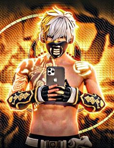 an image of a wrestler holding a cell phone in front of his chest and arm