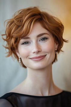 Click for More ➡️ | Save for Later ❤️  A short shag cut features choppy layers that create a voluminous and dynamic look. Copper tones add warmth and vibrancy, perfect for a striking style. (Short Shag with Copper Tones - Short Hairstyles For Round Faces) Short Hairstyles For Round Faces, Short Hair Cuts For Round Faces, Short Red Hair, Short Shag, Fall Hair Cuts, Short Hair Trends, Short Wavy Hair, Short Hair Styles For Round Faces, Short Wavy