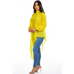 This Mock Collar Long Sleeve Asymmetrical Chiffon Top (S-3XL) is the perfect blend of style and comfort. With its elegant mock collar and asymmetrical design, this top adds a touch of sophistication to any outfit. The lightweight chiffon material ensures breathability and ease of movement. Available in a range of sizes for a perfect fit. Model size small 5'8" 36-26-38 Bust 52 inches, Length 53 inches. Made In: CHINA Fabric Contents: 100% POLYESTER Black Jumpsuit Dress, Chiffon Material, Curvy Dress, Crop Top Sweater, Asymmetrical Design, Basic Tops, Chiffon Top, Chiffon Tops, Jumpsuit Dress