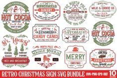 the retro christmas svg bundle is available for use with any type of holiday stickers