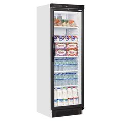 an open refrigerator filled with milk and drinks