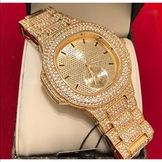 Brand New 1000% Authentic Men’s Technopave 14k Gold Plated Fully Iced Lab Diamond Watch Just Try Once And You Will Definitely Come Again To Get More Stuff Gold Plated Watch, Mens Gold, Diamond Watch, Lab Diamonds, Accessories Watches, Original Box, Gold Plate, Lab, Mens Accessories