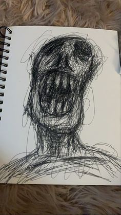 a drawing of a man's face on top of a white paper with black ink