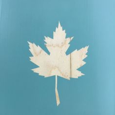 a white maple leaf cut out on a blue background