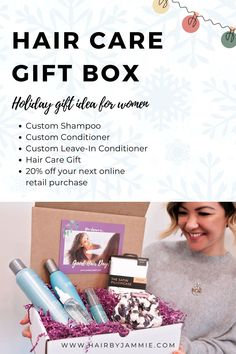 The haircare gift basket is especially curated to fulfill your hair care needs and create the perfect modern gift. Included in the haircare gift basket is a custom shampoo, custom conditioner, custom leave-in conditioner, hair care gift and 20% off your next online retail purchase. Thanks for supporting my small business. Order yours today!