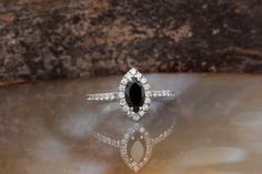 14k white gold Marquise 1 carat black diamond ring-Halo engagement ring -Classic traditional ring - SevenCarat Gold Marquise Ring, Blue Topaz Ring Silver, Baguette Engagement Ring, Plus Size Rings, Gold Anniversary Rings, Marquise Ring, Ring Halo, Diamond Engagement Rings Vintage