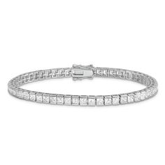 Sterling Silver Polished Finish Rhodium Plated Cubic Zirconia Bracelet with Box Catch Clasp Cubic Zirconia Bracelet, Real Diamonds, The Light, Everyday Look, Rhodium Plated, Diamond Bracelet, Thoughtful Gifts, Cubic Zirconia, Diamonds