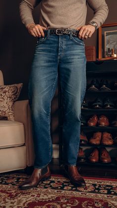 Featuring Felix AG-ed™ Vintage Straight and Beck Cashmere Crew Jeans For Men, Button Fly Jeans, Autumn Inspiration, Beck, Stretch Denim, Mens Jeans, Mid Rise, Outfit Inspirations, Cashmere