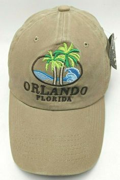 This is a nice ORLANDO, FLORIDA brown adjustable hat / cap  *NEW* Features: - "ORLANDO, FLORIDA" embroidered on front - Slightly curved brim - 100% cotton - Adjustable strap fits most heads Condition notes: New, unworn condition with tags. Clean inside and out. Please look at the photos for more details. I pack carefully and ship quickly.  Have any questions?  Please ask. Adjustable Beach Baseball Cap With Embroidered Logo, Curved Brim Hat With Embroidered Logo For Vacation, Casual Vacation Hats With Embroidered Logo, Brown Hats With Embroidered Logo For Summer, Brown Summer Hats With Embroidered Logo, Brown Hat With Embroidered Logo For Summer, Brown Snapback Cap With Embroidered Logo, Brown Curved Bill Hat With Embroidered Logo, Brown Baseball Cap With Embroidered Logo