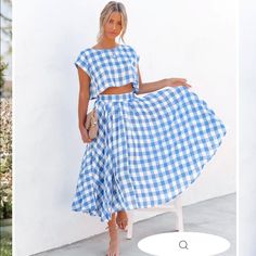 Nwt. Top Only. Skirt Has Been Purchased Separately Gingham Set, Tropical Print Skirt, Gingham Crop Top, Orange Fits, Card Necklace, Gingham Tops, Flowy Skirt, Cotton Skirt, Cropped Denim