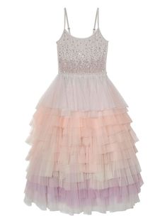 multicolour cotton sequin embellishment faux-pearl embellishment bead embellishment scoop neck adjustable spaghetti straps tulle panels tiered skirt Long Tulle Dress, Card Costume, Tulle Dress Long, Long Tutu, Gala Party, Strawberry Mousse, Eid Dresses, Costume Collection, Net Fabric