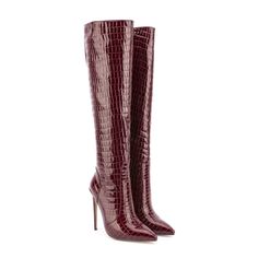 US$62.00 Luxury Burgundy Boots With Reinforced Heel, Luxury High Shaft Heeled Boots For Fall, Luxury Leather Heeled Boots For Party, Luxury Faux Leather High Heeled Boots, Luxury Fitted Burgundy Boots, Luxury Burgundy Evening Boots, Luxury Burgundy Formal Boots, Luxury Tall Chic Heeled Boots, Luxury Party Faux Leather Boots