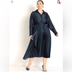 Beautiful Fit And Flare Dress Great For A Variety Of Occasions! Plus Size Pleated Skirt, Eloquii Dress, Loose Skirt, Skirt Fits, Long Puff Sleeves, Casual Attire, Skirt Design, Dressy Casual, Fit And Flare Dress